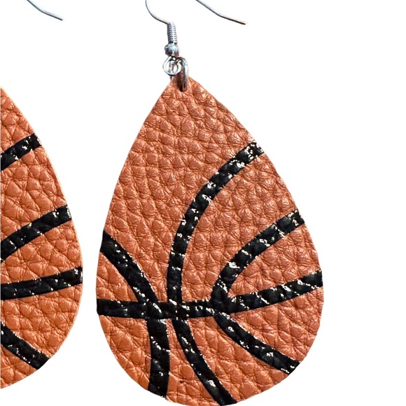 Leather Football Drop Style Earrings - Picture 3 of 5